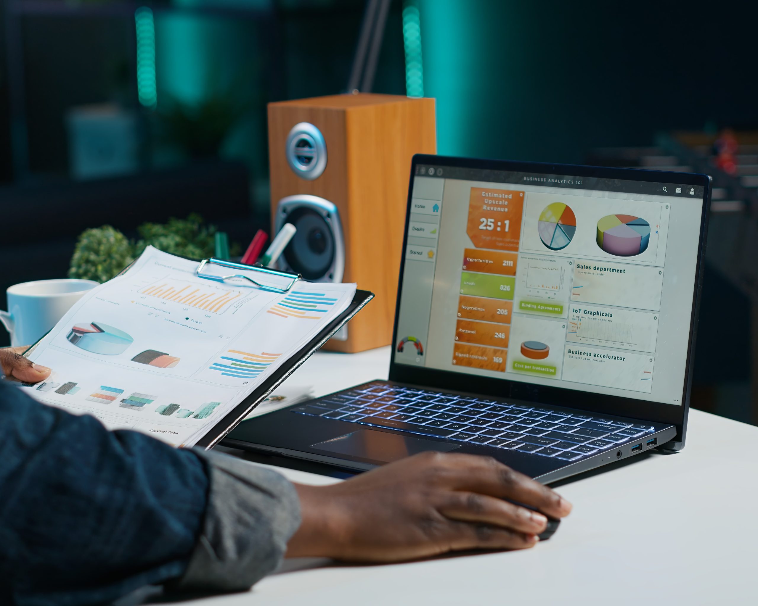 Data analytics dashboard with charts and visualizations