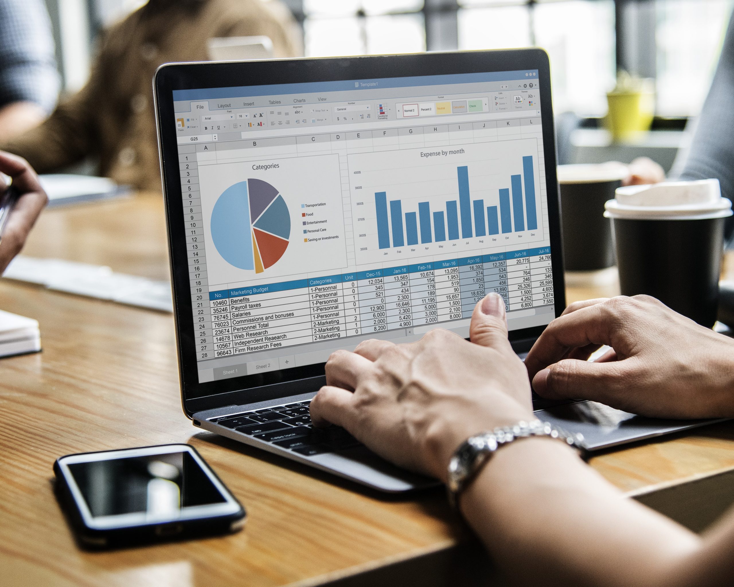 Financial analytics dashboard on screen